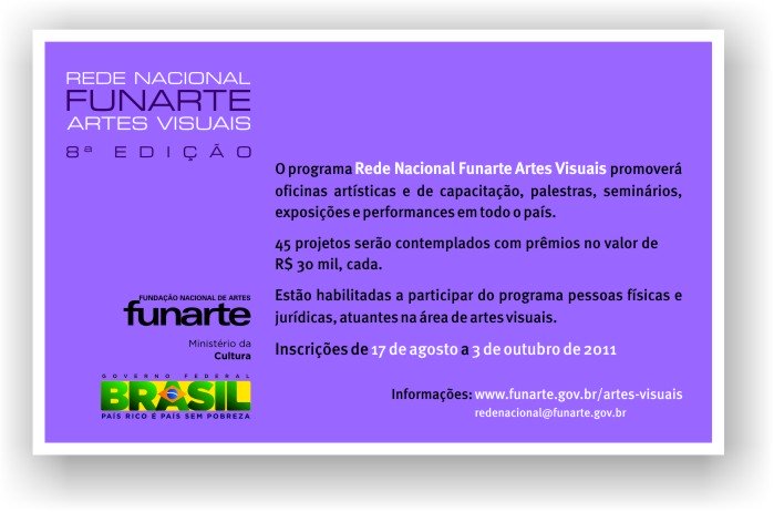 Inscri??es Abertas para o Edital REDE NACIONAL ARTES VISUAIS 8? EDI??O
